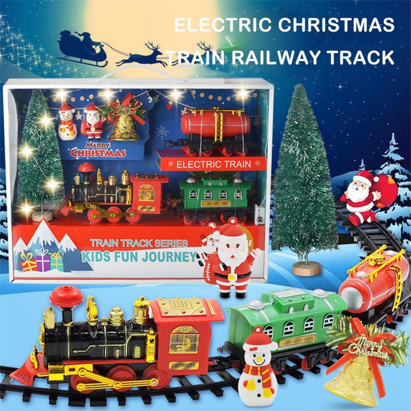 버 프리 전기 기차 세트, 다이나믹 사운드 조명, DIY 트랙 장난감, 크리스마스 레일 자동차, 생일 선물, 자유롭게 조립, 1 세트